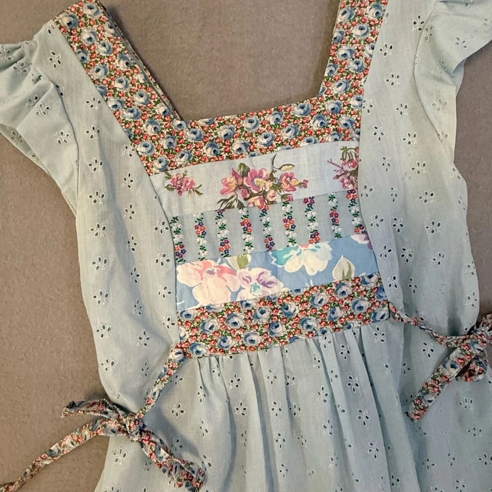 Vintage Rags by Kressandra Hippie Boho Floral Embroidery Puffy Sleeves Sz7 Dress - Picture 3 of 7